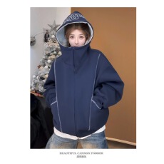 批发设计感明线拼接开衫卫衣男<b class='q'>秋</b>季美式重磅硬挺连帽衫高级感夹克外套