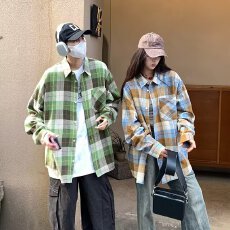 批发2026格子长袖衬衫日系港风ins宽松衬衣<b class='q'>男生</b>夏季潮流百搭休闲<b class='q'>外套</b>