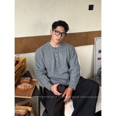 批发2026重磅纽扣假两件卫衣男<b class='q'>加肥</b>大码宽松外套潮胖春秋装T恤运动