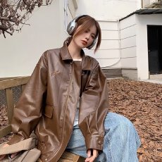 批发欧美街头潮流宽松机车服皮衣男潮痞帅气高级感飞行员PU皮夹克外套