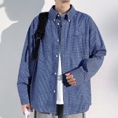 新品CityBoy百搭日系复古潮牌休闲学生翻领格子衬衫大码衬衣
