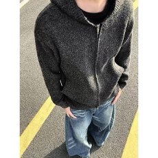 重磅800克北极绒复古时尚连帽针织开衫毛衣男女春秋宽松休闲百搭