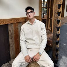 翻领针织长袖polo衫冬季男士休闲简约设计感复古套头毛衣