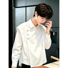 批发人夫感穿搭斜门襟长袖<b class='q'>衬衫</b><b class='q'>男</b>款秋春季小众解构设计感西装内搭<b class='q'>衬衣</b>