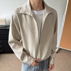 批发2026春秋季复古竖条纹长袖<b class='q'>衬衫</b><b class='q'>男</b>女潮牌情侣宽松高级感休闲<b class='q'>衬衣</b>