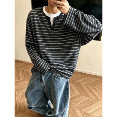 批发新款男士圆领条纹卫衣时尚<b class='q'>秋</b>季百搭休闲长袖上衣流帅气打底衫