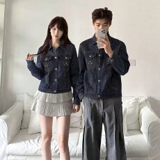 批发美式复古男女同款牛仔夹克红边赤耳原<b class='q'>牛仔外</b>套