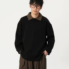 批发2026美式复古拼接撞色假两件卫衣男<b class='q'>潮</b>牌春秋百搭Polo衫情侣上衣