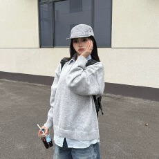 批发美式复古<b class='q'>衬衫</b>领假两件毛衣<b class='q'>男</b>秋冬季休闲简约高级感翻领针织衫