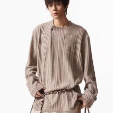 批发老钱风针织男女同款春秋痞帅慵懒风上衣不规则领口设计感长袖T恤