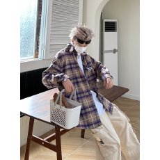 长袖衬衫男女秋季痞帅拼接格子衬衣高级感宽松日系复古休闲外套