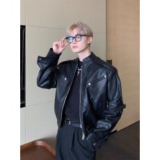 批发欧美街头潮流宽松机车服皮衣男潮痞帅气高级感飞行员PU皮<b class='q'>夹克</b>外套