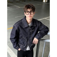 批发美式潮牌解构水洗飞机扣牛仔<b class='q'>夹克</b>男女复古痞帅设计感外套