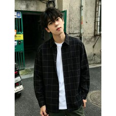 黑白格子长袖衬衫男秋季休闲衬衣美式复古少年感宽松翻领上衣外套