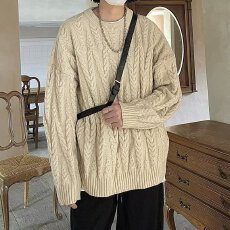 秋冬圆领毛衣男生宽松慵懒风毛衫线衣菱形个性时尚打底针织衫