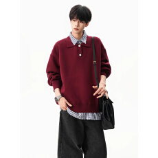批发高智老钱风叠织双层领假两件<b class='q'>polo</b>毛衣<b class='q'>男</b>女休闲简约针织<b class='q'>衫</b>上衣
