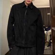 批发2026男美式复古仿麂皮夹克男<b class='q'>潮</b>牌宽松简约高级感纯色休闲外套