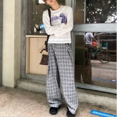 批发美式复古格子直筒裤男2026春<b class='q'>秋</b>美式慵懒潮牌宽松A字压褶休闲裤
