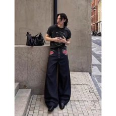 美式黑色原牛提花牛仔裤拼接明线设计秋季男百搭氛围感微喇长裤