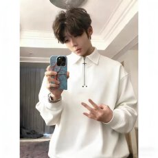半拉链长袖t恤男士秋季纯色百搭宽松潮牌翻领休闲男款卫衣上衣潮