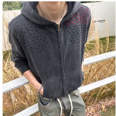 批发美式设计感新款开衫卫衣男2026春秋季重磅休闲男女连帽卫衣外套