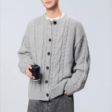 批发美式复古绿色开衫毛衣<b class='q'>男</b>士韩版春秋季慵懒风简约休闲针织外套