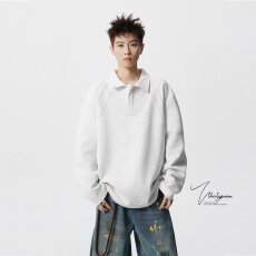 批发大码美式polo衫男女款秋季解构翻领长袖<b class='q'>t</b><b class='q'>恤</b>宽松重磅无帽卫衣