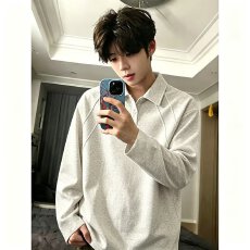 批发大码美式polo衫男女款秋季解构翻领长袖<b class='q'>t</b><b class='q'>恤</b>宽松重磅无帽卫衣