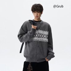 美式复古学院风菱形针织衫男女费尔岛纽扣开衫毛衣日系潮流气质