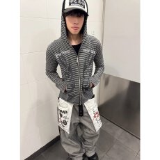 美式复古条纹休闲慵懒风连帽卫衣长袖开衫外套修身显瘦ins潮流ins