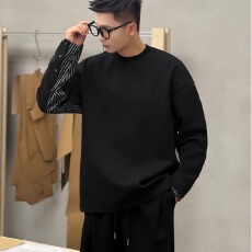 美式宽松圆领卫衣男春秋季重磅纯色长袖打底衫百搭ins无帽上衣服