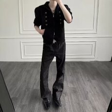 潮流新款轻奢贵气感双层领垫肩针织衫夹克男cleanfit开衫毛衣外套