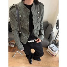 美式复古立领做旧短款牛仔外套男女秋季新款显瘦正肩夹克上衣
