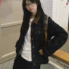 批发气质美式复古丹宁牛仔夹克外套<b class='q'>春</b>秋季新款撞色翻领百搭休闲上衣