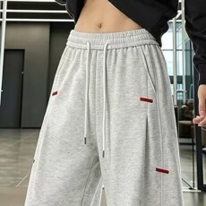 批发<b class='q'>美式</b>灰色运动裤女早秋2026新款高腰直筒宽松<b class='q'>休闲</b>卫裤工装阔腿裤子