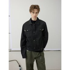 批发美式高街黑色牛仔外套男<b class='q'>春</b>秋高级感提花潮流宽松上衣休闲百搭夹克