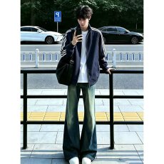 批发藏青色外套男女<b class='q'>春</b>秋季新款飞行夹克美式复古翻领短款棒球服