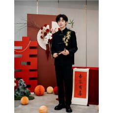 批发<b class='q'>新郎</b>结婚礼服中山装秀禾2026新款复古唐装男士喜服中式男装中国风