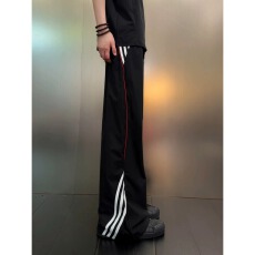 批发藏青色侧边三条杠速干<b class='q'>裤子</b><b class='q'>男</b>夏薄款设计感vibe<b class='q'>裤子</b>美式高街直筒裤
