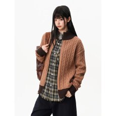 批发2026秋美式复古慵懒风百花绒绞花撞色男女宽松百搭毛衣