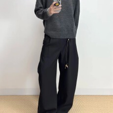 假两件手缝线亨利领毛衣男款秋冬美式复古撞色拼接宽松保暖针织衫