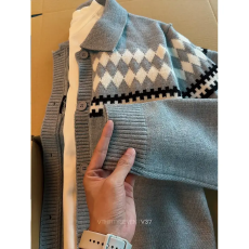 美式复古polo翻领针织外套男秋季费尔岛提花针织开衫宽松休闲外套