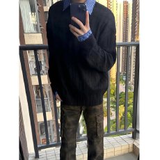 美式复古假两件格纹翻领毛衣男宽松休闲百搭情侣装针织衫上衣