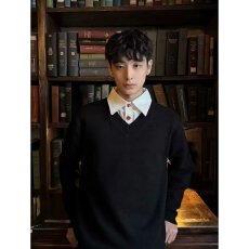 秋冬款日系慵懒风jk毛衣甜美校供感长袖套头针织衫翻领外搭外套
