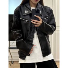 批发简约新款美式底特律黑色夹克男2026<b class='q'>秋</b>季新款宽松翻领休闲工装外套