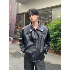 批发简约新款美式底特律黑色夹克男2026<b class='q'>秋</b>季新款宽松翻领休闲工装外套