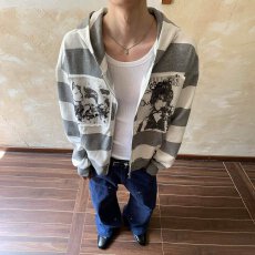 批发2026新款美式复古贴布人像开衫<b class='q'>卫衣</b>男春秋季设计感情侣连帽外套