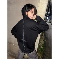 批发亚文化暗黑系薄款连帽摇滚朋克宽松外套刺青印花上衣女