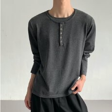 批发潮流高端复古长袖t恤男秋季宽松新款硬汉亨利领打底衫上衣百搭
