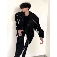 批发<b class='q'>秋</b>装设计感明线休闲帅气套装男一身搭配炸街立领夹克阔腿裤两件套